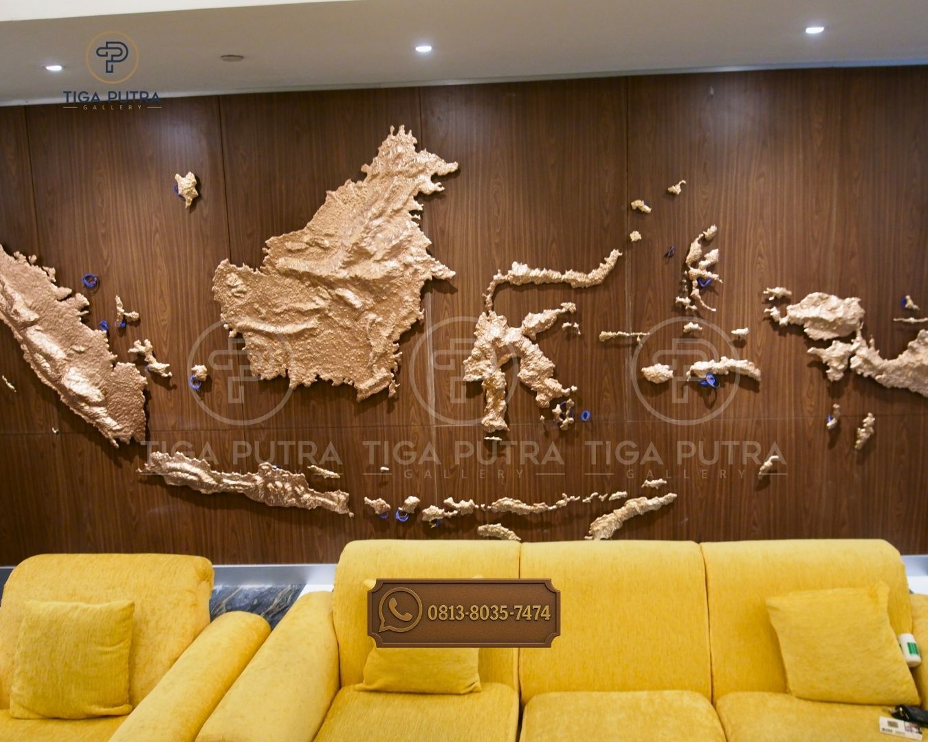 Hiasan Dinding Peta Indonesia dari Tembaga 3D
